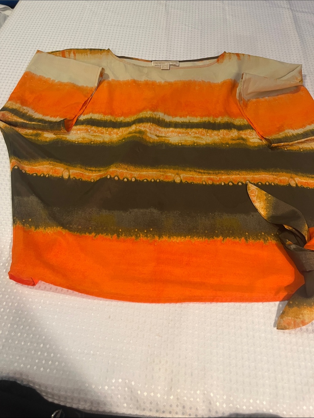 Michael Kors Orange and Olive Striped Silk Blend Blouse